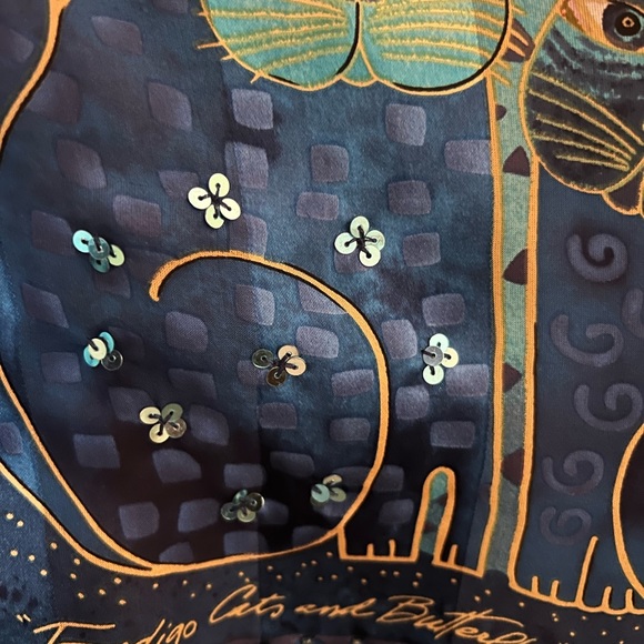*Sold* Laurel Burch Indigo Cats and Butterflies 100% Silk Oblong Scarf 53 X 11! - Picture 9 of 12
